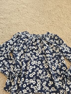 Loft Womens Medium Petite Navy Blue Floral Blouse